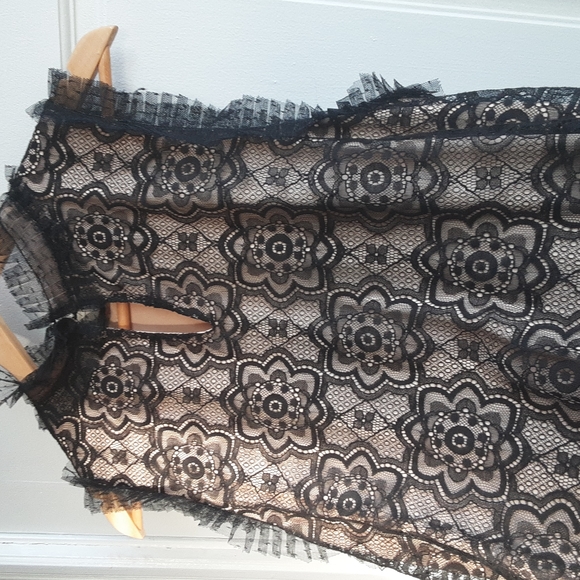 Max Studio Black Lace Shift Sheath Dress Tunic, beige lining, one size fits many - Picture 3 of 13